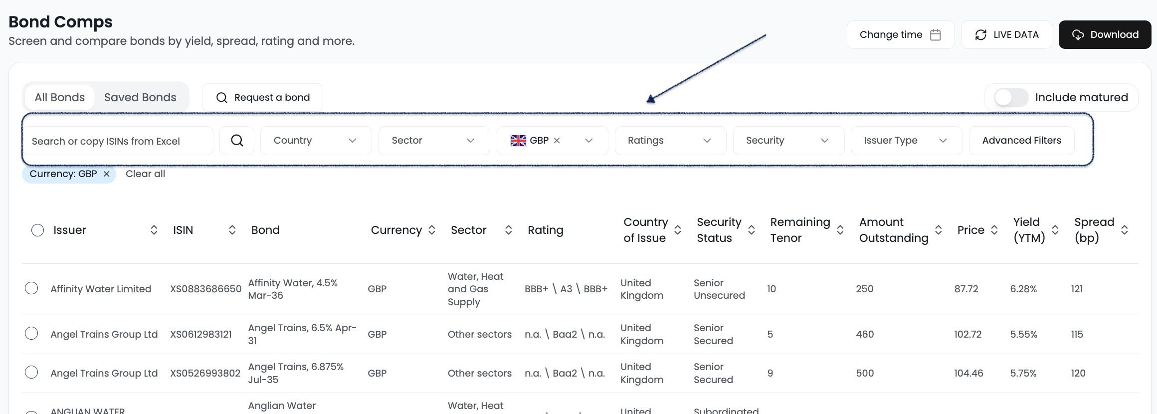 Bond Screener redesigns